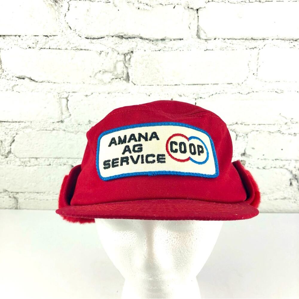 Vintage Amana AG Service CO OP Seed Feed Ear Flap Hat